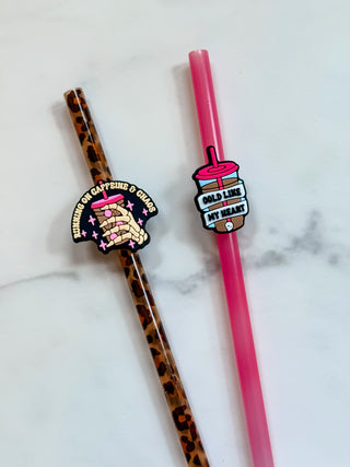 Cold like my heart/ caffeine and chaos straw charm